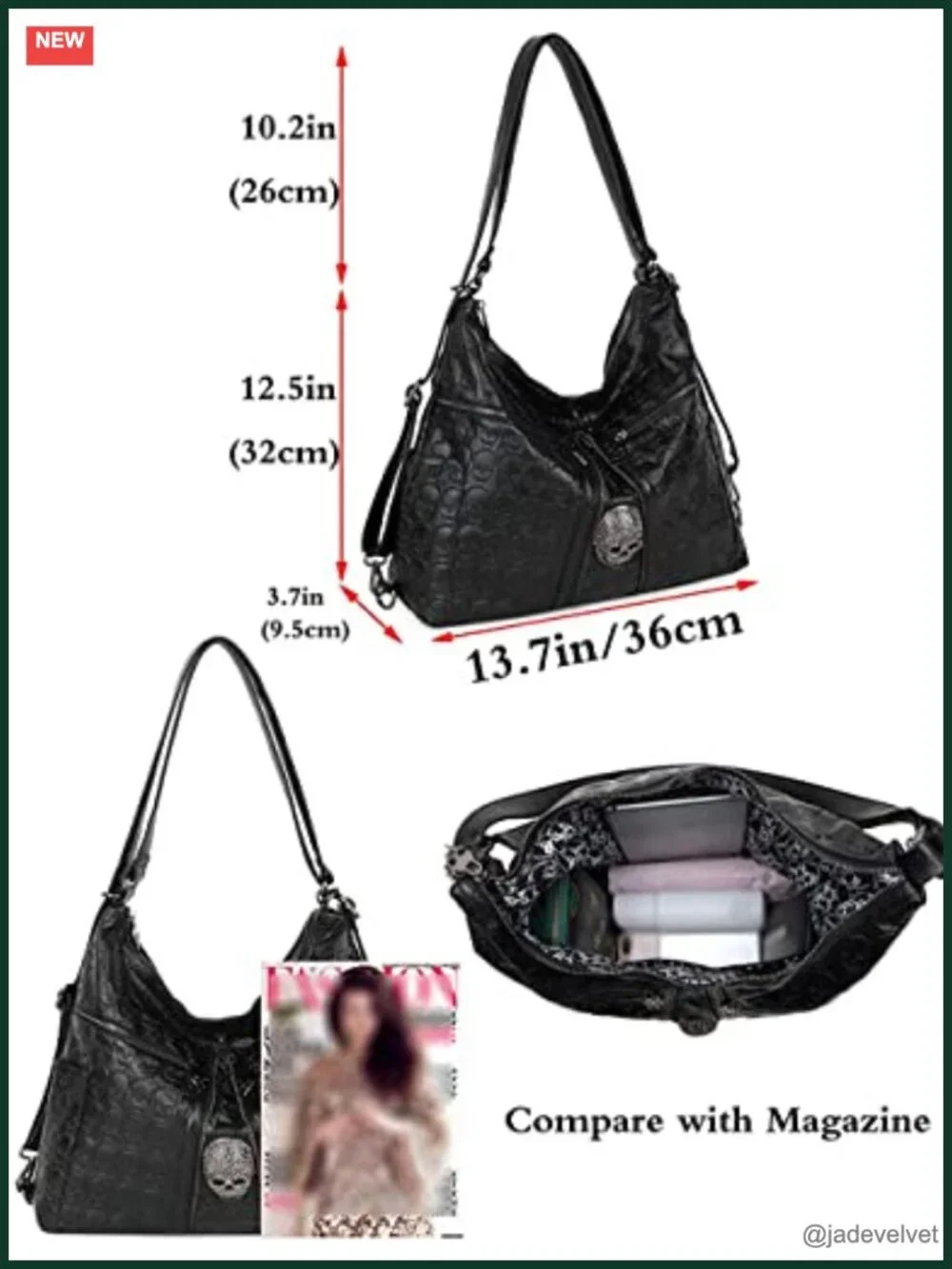 PU Leather Skull Print Tote Satchel Shoulder Crossbody Bag Gothic Backpack